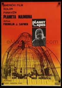 8t415 PLANET OF THE APES Yugoslavian 19x27 '68 Charlton Heston, cool art of caged humans!