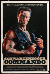 8w148 COMMANDO int'l 1sh '85 Arnold Schwarzenegger is going to make someone pay!