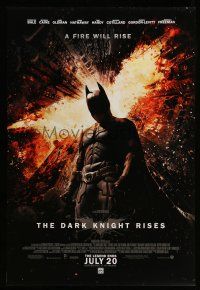 8w184 DARK KNIGHT RISES advance DS 1sh '12 Christian Bale as Batman, a fire will rise!