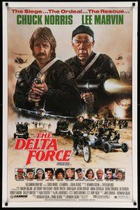 8w200 DELTA FORCE 1sh '86 cool image of Chuck Norris & Lee Marvin firing guns!