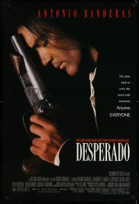 8w202 DESPERADO 1sh '95 Robert Rodriguez, close image of Antonio Banderas with big gun!