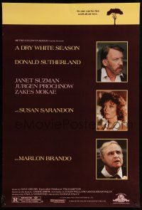 8w217 DRY WHITE SEASON 1sh '89 portraits of Donald Sutherland, Marlon Brando, & Susan Sarandon!