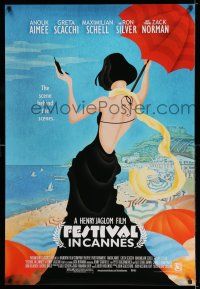 8w263 FESTIVAL IN CANNES 1sh '01 Anouk Aimee, artwork of sexy woman at the beach!
