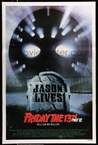 8w287 FRIDAY THE 13th PART VI 1sh '86 Jason Lives, cool image of hockey mask & tombstone!