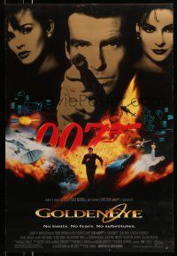 8w313 GOLDENEYE DS 1sh '95 Pierce Brosnan as Bond, Isabella Scorupco, sexy Famke Janssen!