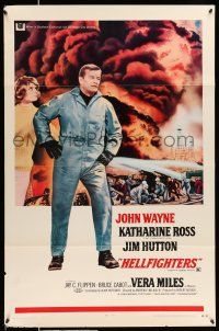 8w362 HELLFIGHTERS 1sh '69 John Wayne as fireman Red Adair, Katharine Ross, art of blazing inferno