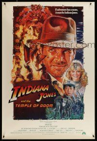 8w411 INDIANA JONES & THE TEMPLE OF DOOM 1sh '84 art of Harrison Ford & cast by Drew Struzan!