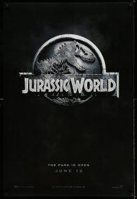 8w453 JURASSIC WORLD teaser DS 1sh '15 Jurassic Park sequel, cool image of the classic logo!