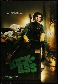 8w458 KICK-ASS teaser DS 1sh '10 cool image of bloodied Aaron Johnson in title role as Kick-Ass!