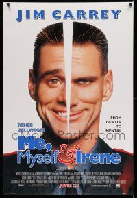 8w549 ME, MYSELF & IRENE style A advance DS 1sh '00 wacky portrait image of two-faced Jim Carrey!