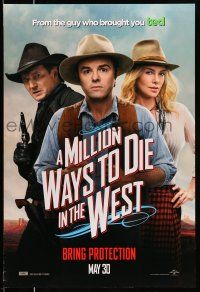 8w560 MILLION WAYS TO DIE IN THE WEST teaser DS 1sh '14 close-up of MacFarlane, Theron, Neeson!