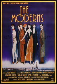 8w566 MODERNS 1sh '88 Alan Rudolph, cool artwork of trendy 1920's people by star Keith Carradine!