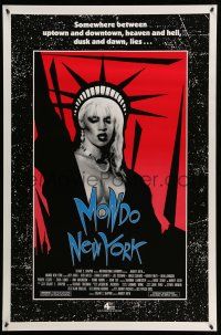 8w567 MONDO NEW YORK red style 1sh '88 Harvey Keith, Karen Finley, image of punk Statue of Liberty!