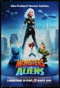 8w571 MONSTERS VS ALIENS advance DS 1sh '09 DreamWorks, alien problem, monster solution!