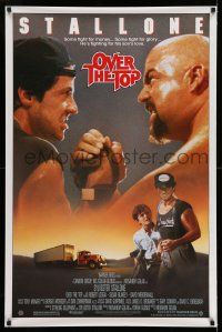 8w605 OVER THE TOP 1sh '87 trucker Sylvester Stallone armwrestling giant guy & with son!