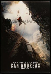 8w685 SAN ANDREAS teaser DS 1sh '15 Dwayne Johnson hanging from helicopter, disaster action!