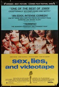 8w698 SEX, LIES, & VIDEOTAPE 1sh '89 James Spader, Andie MacDowell, Steven Soderbergh directed!