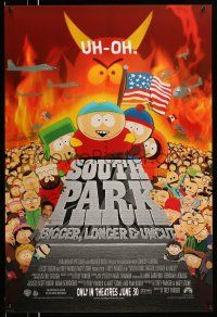 8w716 SOUTH PARK: BIGGER, LONGER & UNCUT int'l advance 1sh '99 Parker & Stone animated musical!