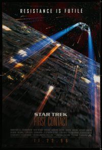 8w738 STAR TREK: FIRST CONTACT int'l advance DS 1sh '96 starship Enterprise above Borg cube!