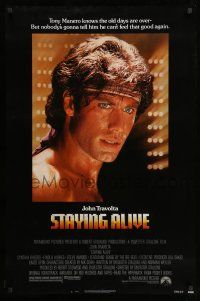 8w744 STAYING ALIVE 1sh '83 super close up of John Travolta in Saturday Night Fever sequel!