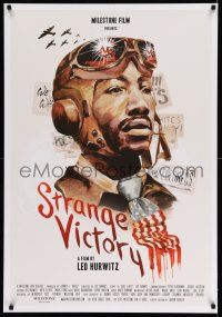 8w747 STRANGE VICTORY 1sh R15 Leo Hurwitz World War II racial bias documentary, cool artwork!