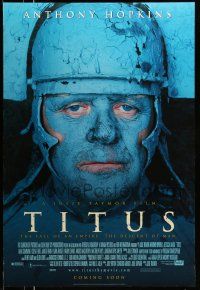 8w787 TITUS advance DS 1sh '99 wild image of blue Anthony Hopkins, Shakespeare!
