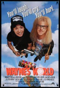 8w832 WAYNE'S WORLD int'l 1sh '91 Mike Myers, Dana Carvey, one world, one party, excellent!