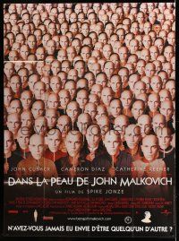 8y800 BEING JOHN MALKOVICH French 1p '99 Spike Jonze, wacky image of lots of Malkovich masks!
