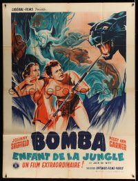 8y812 BOMBA THE JUNGLE BOY French 1p R50s art of Johnny Sheffield protecting Peggy Ann Garner!