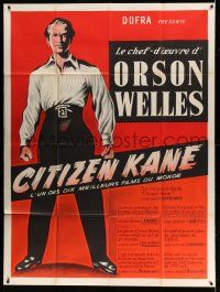 8y826 CITIZEN KANE French 1p R50s different full-length art of Orson Welles as Charles Foster Kane!