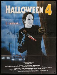8y871 HALLOWEEN 4 French 1p '88 cool different Micollet art of Michael Myers with bloody knife!