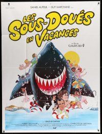 8y891 LES SOUS-DOUES EN VACANCES French 1p '82 Ferracci cartoon art of cast on giant shark!