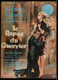 8y895 LOVE ON A PILLOW French 1p '62 Georges Allard art of sexy Brigitte Bardot & Robert Hossein!