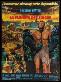 8y915 PLANET OF THE APES French 1p '68 art of enslaved Charlton Heston by Jean Mascii!
