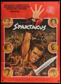 8y956 SPARTACUS French 1p R70s Stanley Kubrick, Mascii art of Kirk Douglas + cast on gold coins!