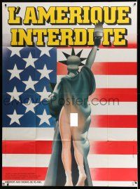 8y970 THIS IS AMERICA French 1p '82 wacky different art of half-naked Lady Liberty by Landi!