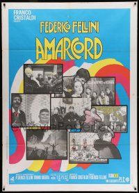 8y439 AMARCORD Italian 1p '73 Federico Fellini classic comedy, colorful art + photo montage!