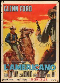 8y441 AMERICANO Italian 1p R64 cool different art of Glenn Ford on horse with rifle!