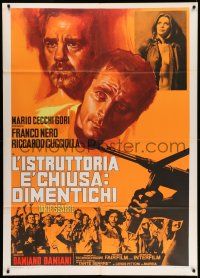 8y477 CASE IS CLOSED, FORGET IT Italian 1p '74 cool art of Franco Nero looming over rioters!