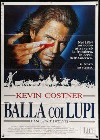 8y495 DANCES WITH WOLVES Italian 1p '91 different Casaro art of Kevin Costner applying war paint!