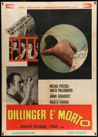 8y509 DILLINGER IS DEAD Italian 1p '69 great image of Michel Piccoli with gun + newspaper!