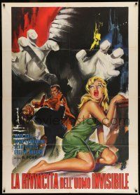 8y571 INVISIBLE MAN'S REVENGE Italian 1p R63 H.G. Wells, cool different F. Pick art w/sexy blonde!