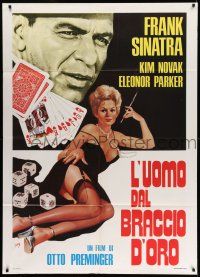 8y617 MAN WITH THE GOLDEN ARM Italian 1p R70s different Mos gambling art of Sinatra & sexy Novak!