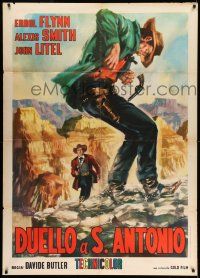 8y684 SAN ANTONIO Italian 1p R62 cool completely different art of Errol Flynn shooting cowboy!