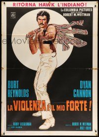 8y692 SHAMUS Italian 1p '73 full-length art of barechested Burt Reynolds pointing gun!