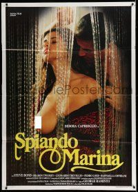8y702 SMILE OF THE FOX Italian 1p '92 Spiando Marina, c/u of man undressing sexy Debora Caprioglio