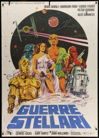8y714 STAR WARS Italian 1p '77 George Lucas classic sci-fi epic, cool different art by Papuzza!
