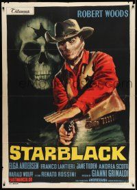 8y716 STARBLACK Italian 1p '66 cool spaghetti western art of Robert Woods with gun & skull!