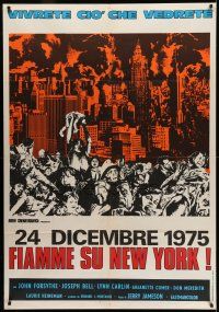 8y734 TERROR ON THE 40TH FLOOR Italian 1p '74 art of terrified people fleeing burning building!