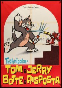 8y743 TOM & JERRY Italian 1p '61 Nano cartoon art of cat & mouse battling with fork & knife!